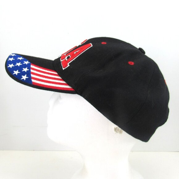 USA Embroidered Logo with Embroidered Flag Men's Black Adj Strap Back Cap Hat - Picture 4 of 8